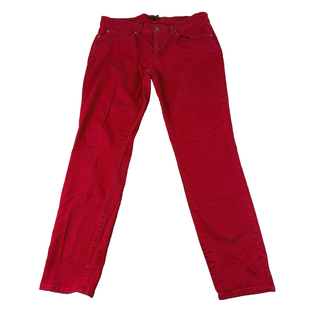 Eileen Fisher 6 Red Organic Cotton Slim Leg Pants Stretch 5-Pocket Minimalist